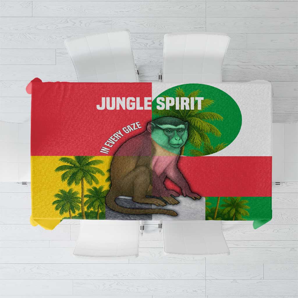 Jungle Spirit Monkey Tablecloth with Sao Tome and Principe Tropical Flag Color Blocks