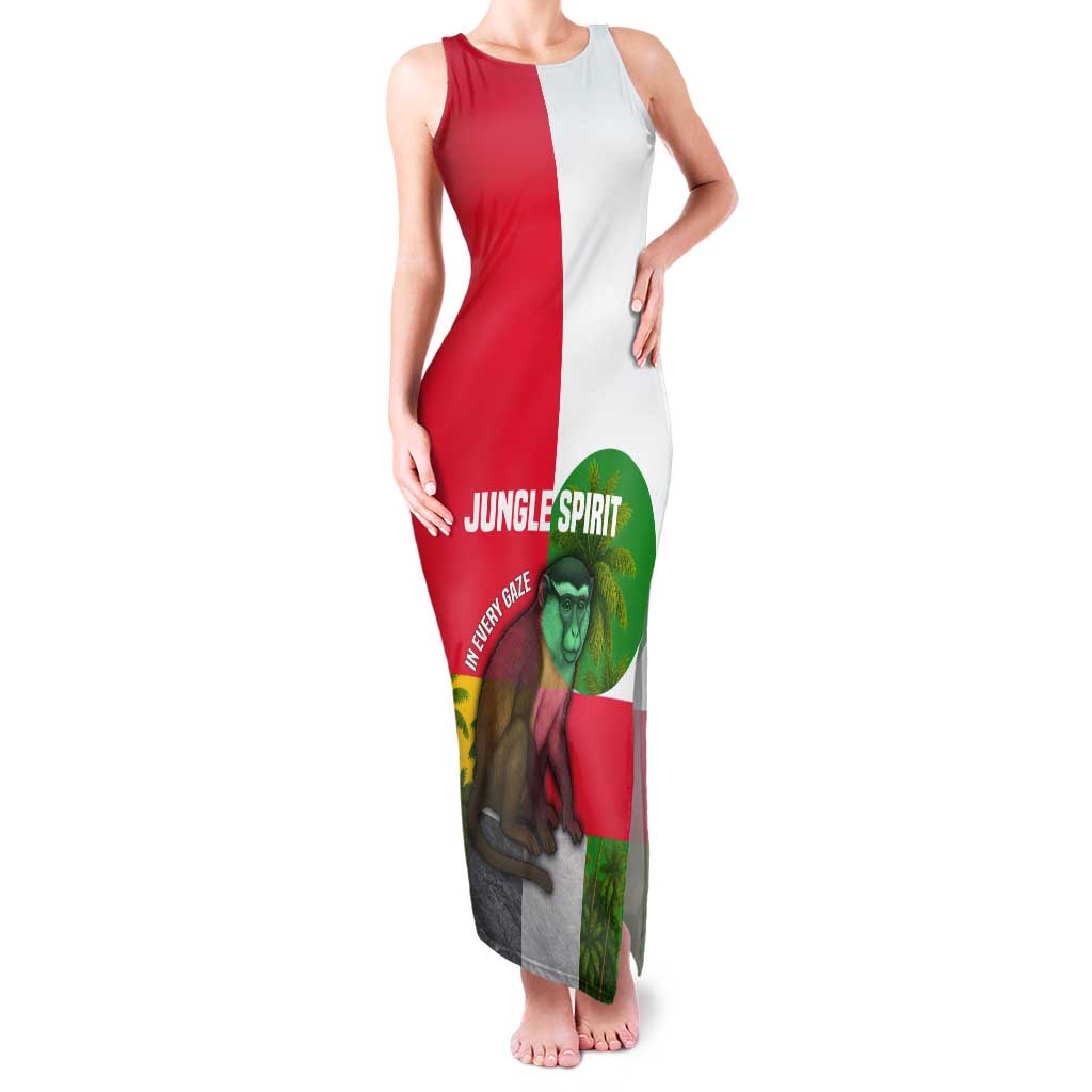 Jungle Spirit Monkey Tank Maxi Dress with Sao Tome and Principe Tropical Flag Color Blocks
