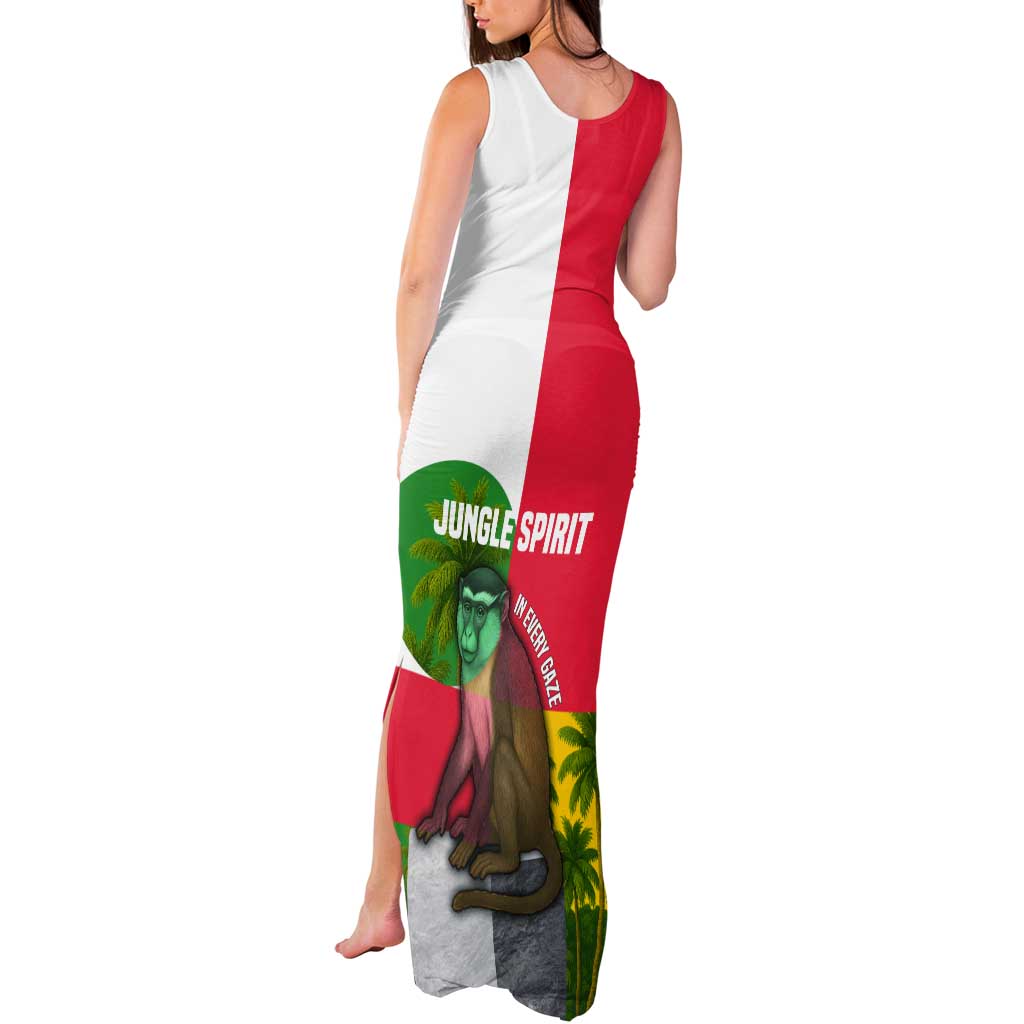 Jungle Spirit Monkey Tank Maxi Dress with Sao Tome and Principe Tropical Flag Color Blocks