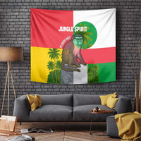 Jungle Spirit Monkey Tapestry with Sao Tome and Principe Tropical Flag Color Blocks