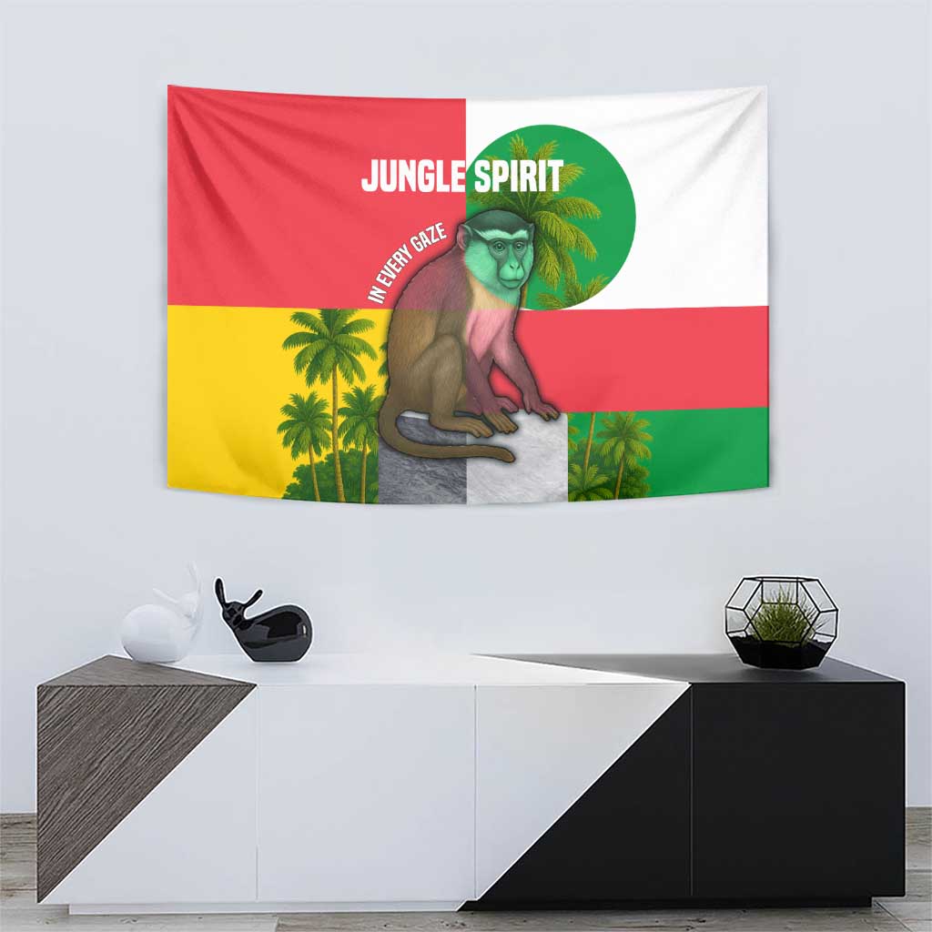 Jungle Spirit Monkey Tapestry with Sao Tome and Principe Tropical Flag Color Blocks