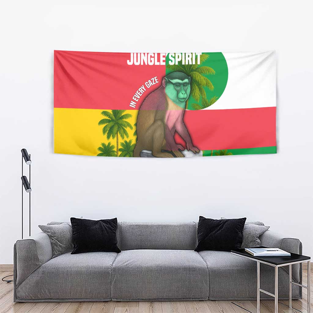 Jungle Spirit Monkey Tapestry with Sao Tome and Principe Tropical Flag Color Blocks