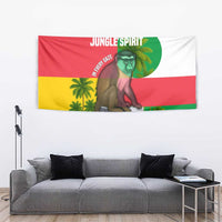 Jungle Spirit Monkey Tapestry with Sao Tome and Principe Tropical Flag Color Blocks