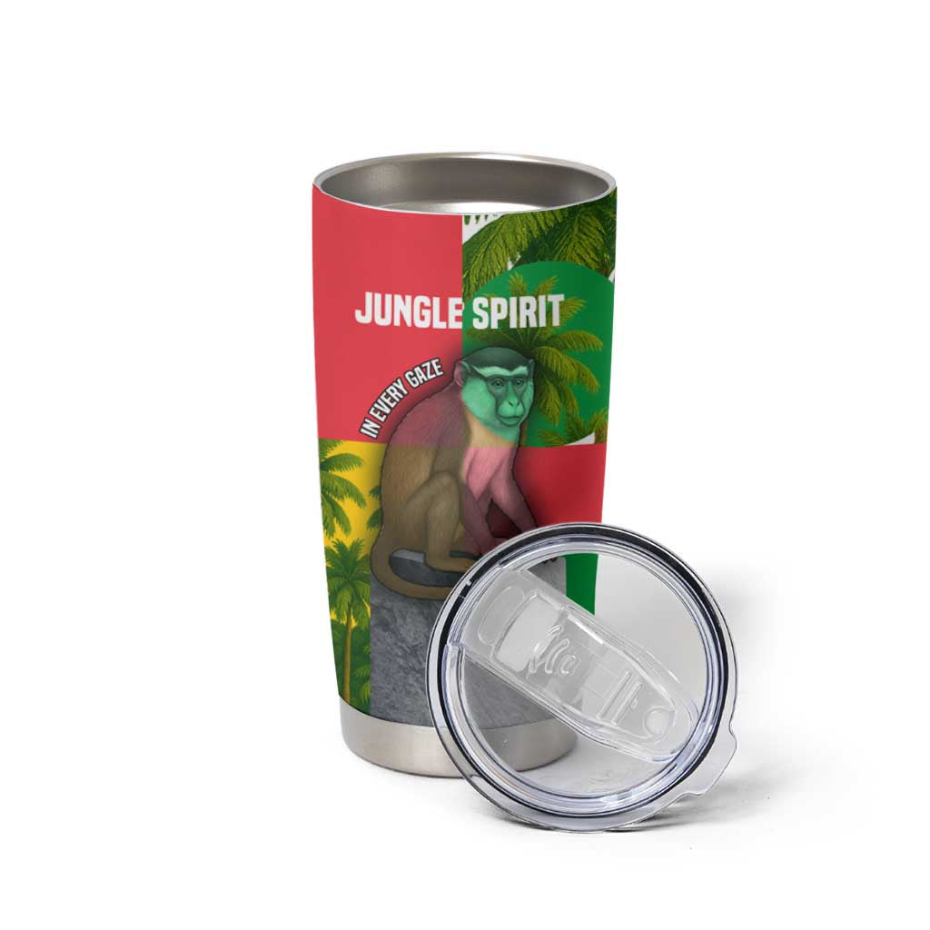 Jungle Spirit Monkey Tumbler Cup with Sao Tome and Principe Tropical Flag Color Blocks