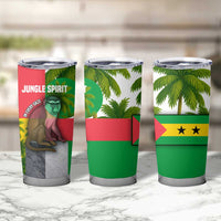 Jungle Spirit Monkey Tumbler Cup with Sao Tome and Principe Tropical Flag Color Blocks