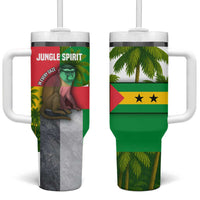 Jungle Spirit Monkey Tumbler With Handle with Sao Tome and Principe Tropical Flag Color Blocks