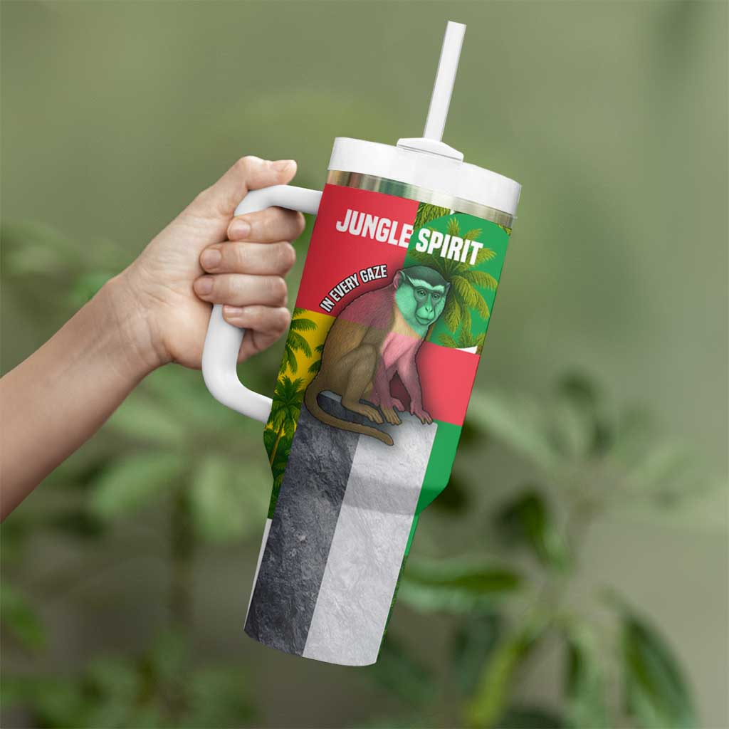 Jungle Spirit Monkey Tumbler With Handle with Sao Tome and Principe Tropical Flag Color Blocks