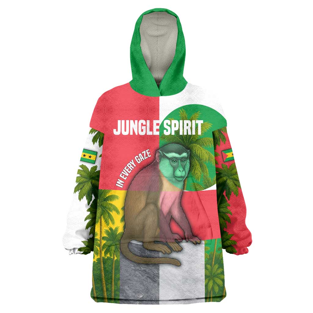 Jungle Spirit Monkey Wearable Blanket Hoodie with Sao Tome and Principe Tropical Flag Color Blocks