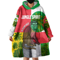 Jungle Spirit Monkey Wearable Blanket Hoodie with Sao Tome and Principe Tropical Flag Color Blocks