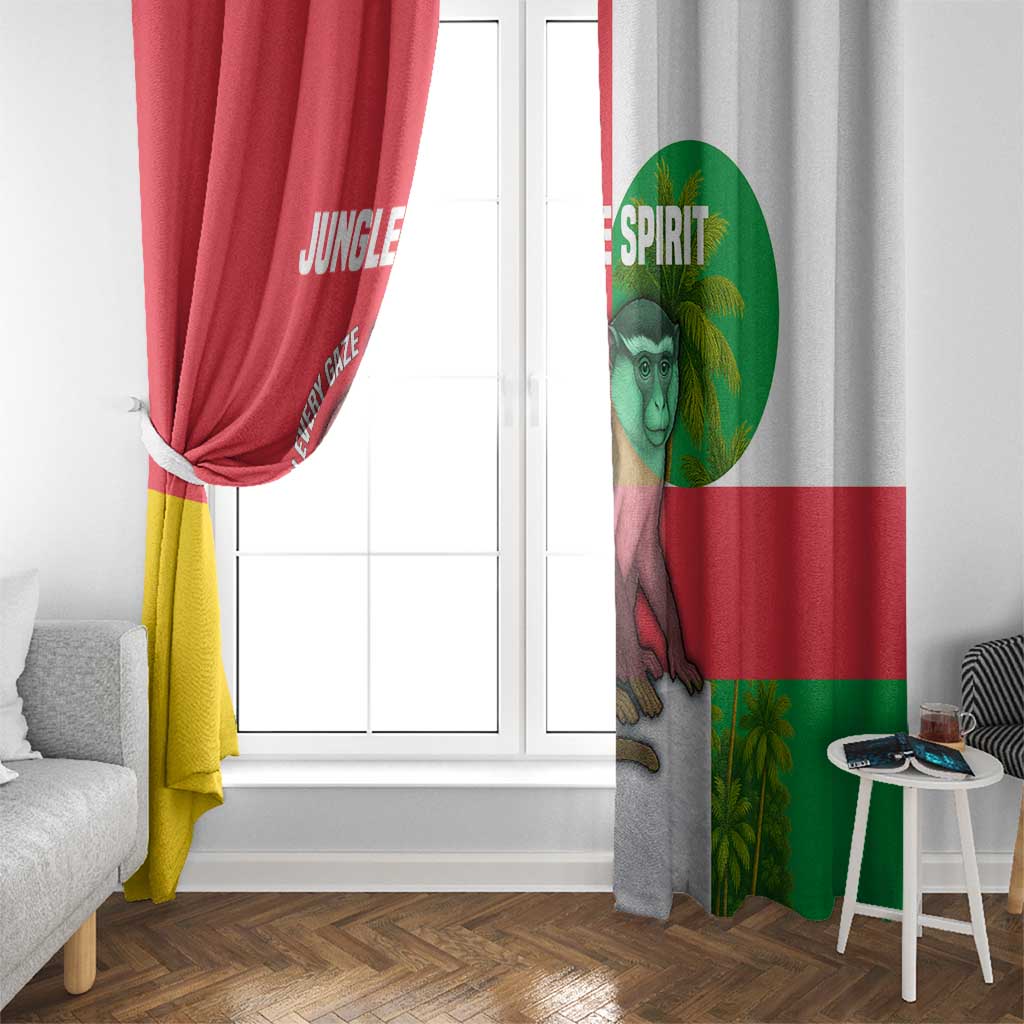 Jungle Spirit Monkey Window Curtain with Sao Tome and Principe Tropical Flag Color Blocks