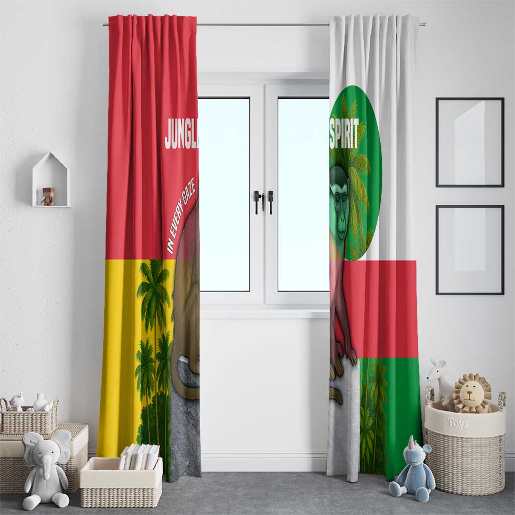 Jungle Spirit Monkey Window Curtain with Sao Tome and Principe Tropical Flag Color Blocks