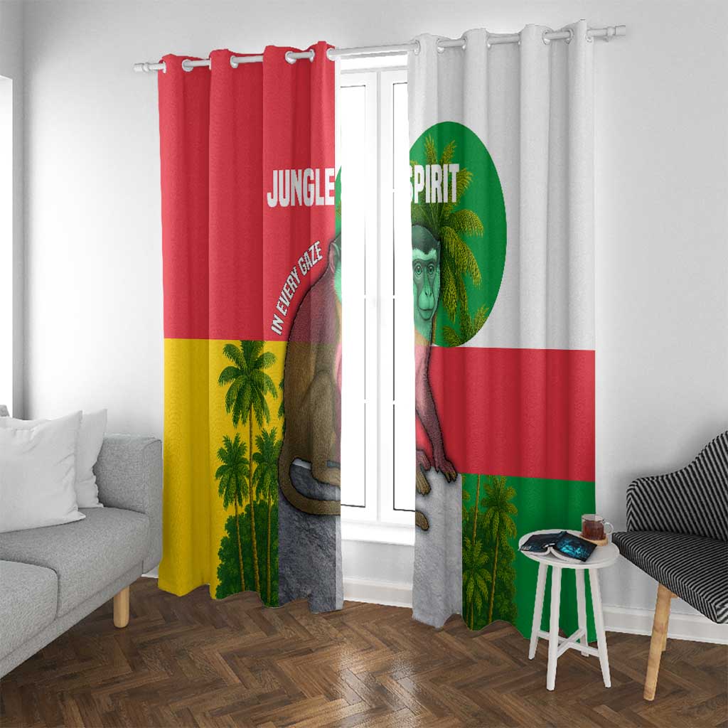 Jungle Spirit Monkey Window Curtain with Sao Tome and Principe Tropical Flag Color Blocks