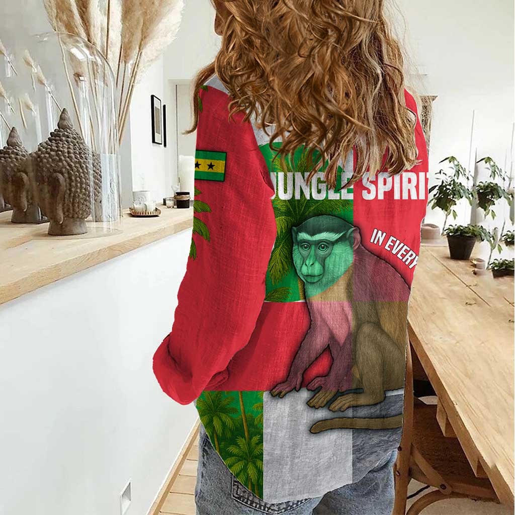 Jungle Spirit Monkey Women Casual Shirt with Sao Tome and Principe Tropical Flag Color Blocks