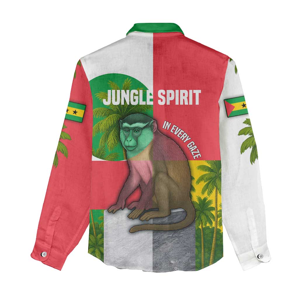 Jungle Spirit Monkey Women Casual Shirt with Sao Tome and Principe Tropical Flag Color Blocks