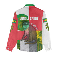 Jungle Spirit Monkey Women Casual Shirt with Sao Tome and Principe Tropical Flag Color Blocks