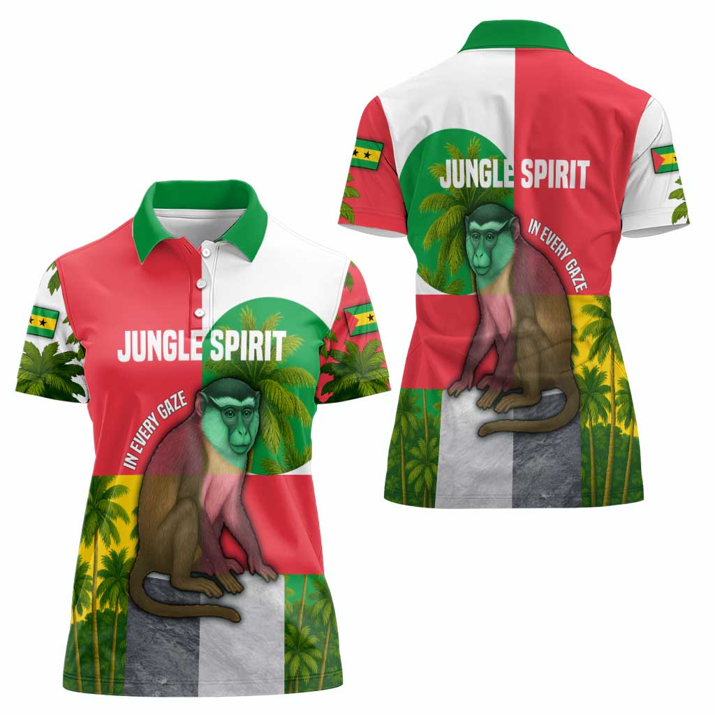Jungle Spirit Monkey Women Polo Shirt with Sao Tome and Principe Tropical Flag Color Blocks