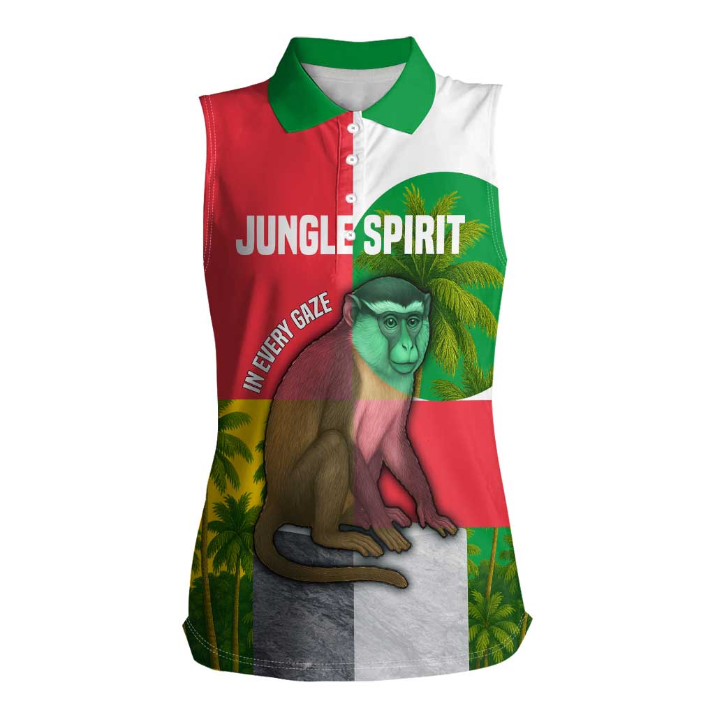 Jungle Spirit Monkey Women Sleeveless Polo Shirt with Sao Tome and Principe Tropical Flag Color Blocks