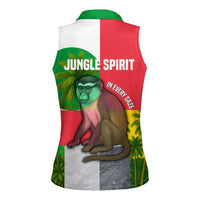 Jungle Spirit Monkey Women Sleeveless Polo Shirt with Sao Tome and Principe Tropical Flag Color Blocks