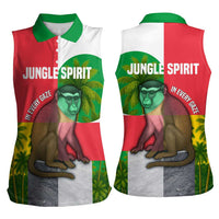 Jungle Spirit Monkey Women Sleeveless Polo Shirt with Sao Tome and Principe Tropical Flag Color Blocks