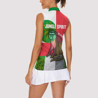 Jungle Spirit Monkey Women Sleeveless Polo Shirt with Sao Tome and Principe Tropical Flag Color Blocks