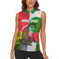 Jungle Spirit Monkey Women Sleeveless Polo Shirt with Sao Tome and Principe Tropical Flag Color Blocks