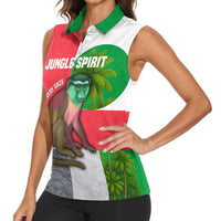 Jungle Spirit Monkey Women Sleeveless Polo Shirt with Sao Tome and Principe Tropical Flag Color Blocks