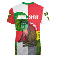 Jungle Spirit Monkey Women V-Neck T-Shirt with Sao Tome and Principe Tropical Flag Color Blocks