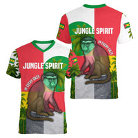 Jungle Spirit Monkey Women V-Neck T-Shirt with Sao Tome and Principe Tropical Flag Color Blocks