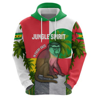 Jungle Spirit Monkey Zip Hoodie with Sao Tome and Principe Tropical Flag Color Blocks