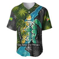 Sea Turtle Sao Tome and Principe Baseball Jersey with Ocean Tide and Tropical Palm Design