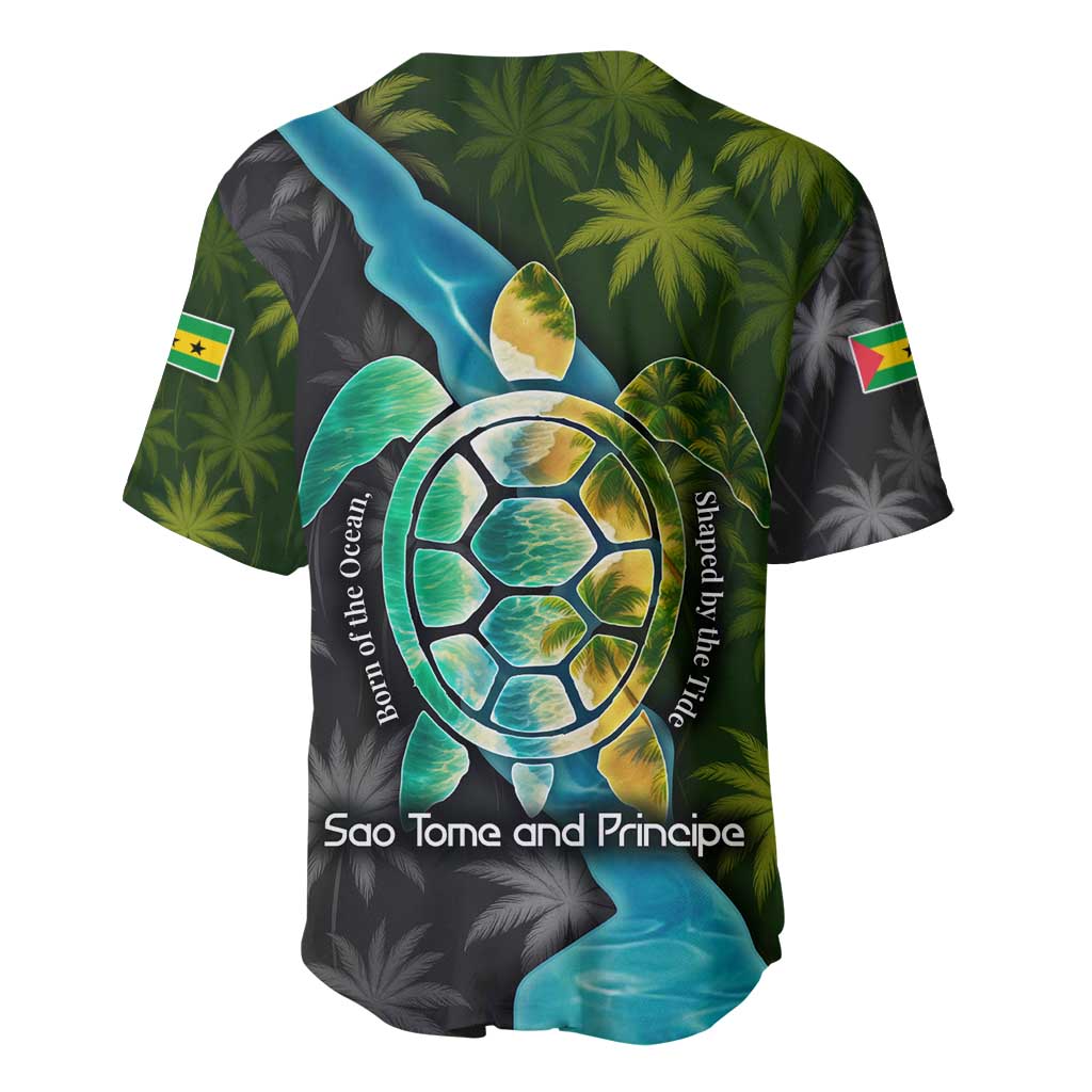 Sea Turtle Sao Tome and Principe Baseball Jersey with Ocean Tide and Tropical Palm Design