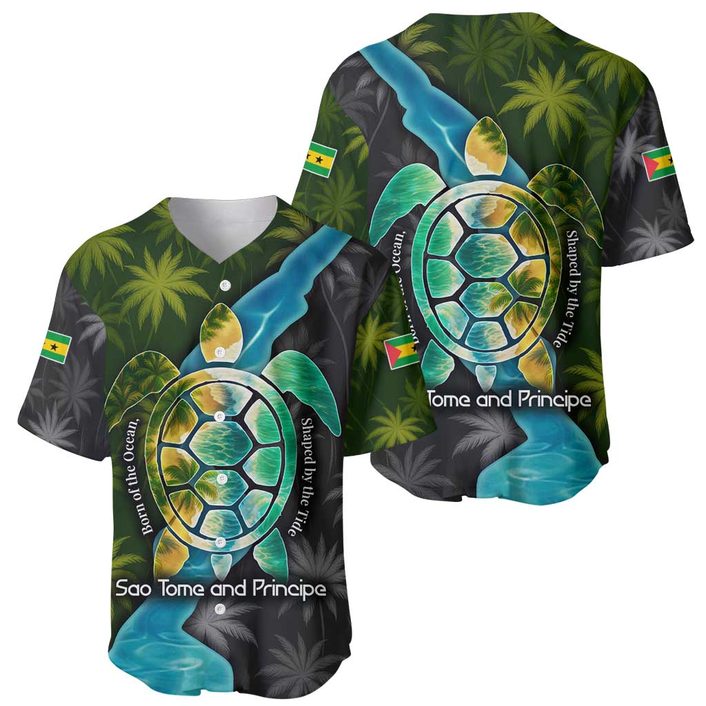 Sea Turtle Sao Tome and Principe Baseball Jersey with Ocean Tide and Tropical Palm Design