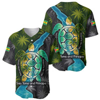 Sea Turtle Sao Tome and Principe Baseball Jersey with Ocean Tide and Tropical Palm Design