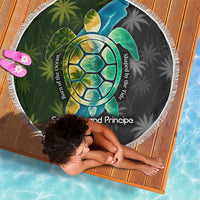 Sea Turtle Sao Tome and Principe Beach Blanket with Ocean Tide and Tropical Palm Design