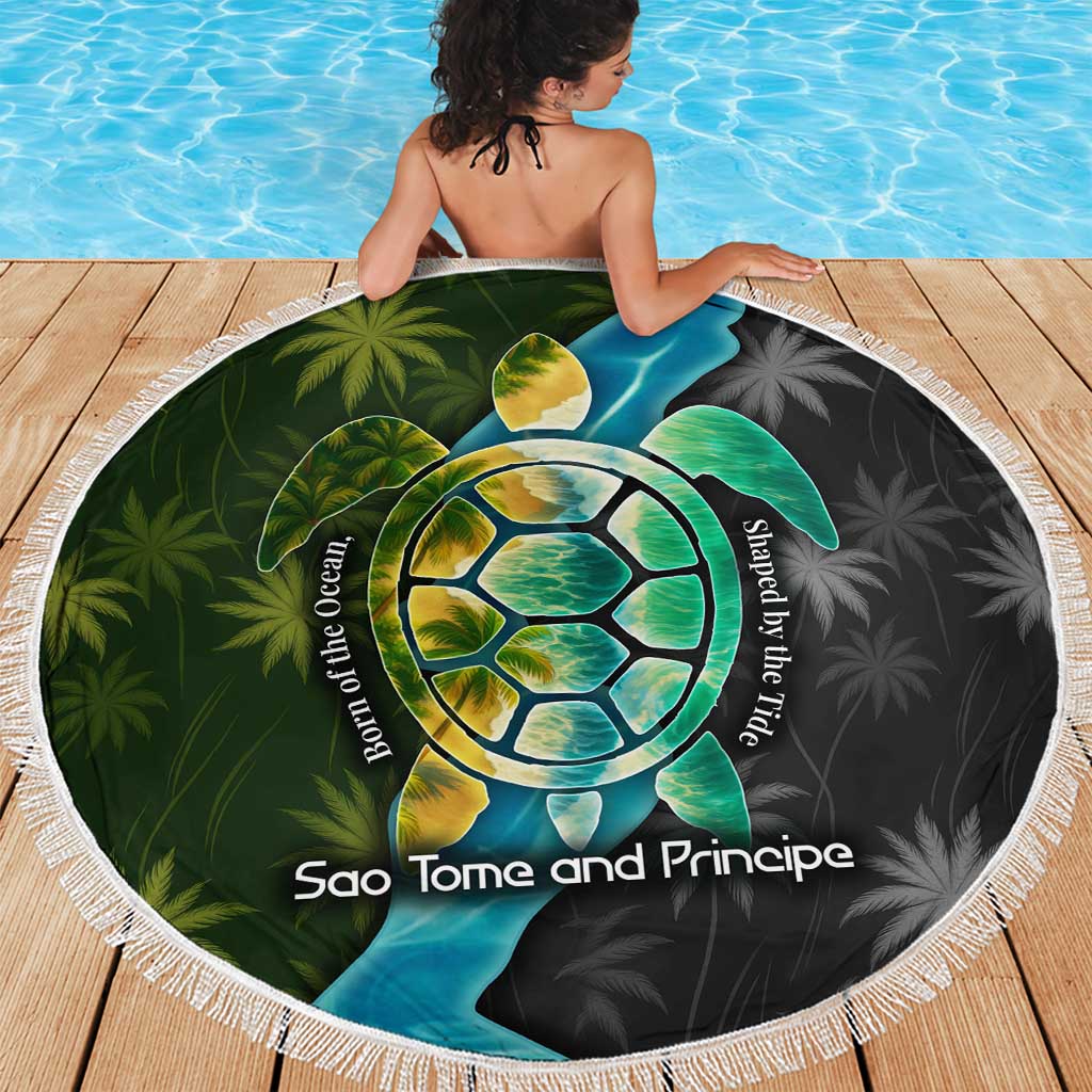Sea Turtle Sao Tome and Principe Beach Blanket with Ocean Tide and Tropical Palm Design