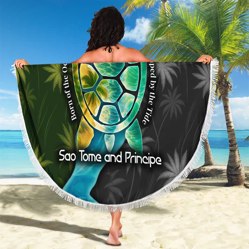 Sea Turtle Sao Tome and Principe Beach Blanket with Ocean Tide and Tropical Palm Design