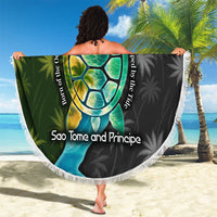 Sea Turtle Sao Tome and Principe Beach Blanket with Ocean Tide and Tropical Palm Design