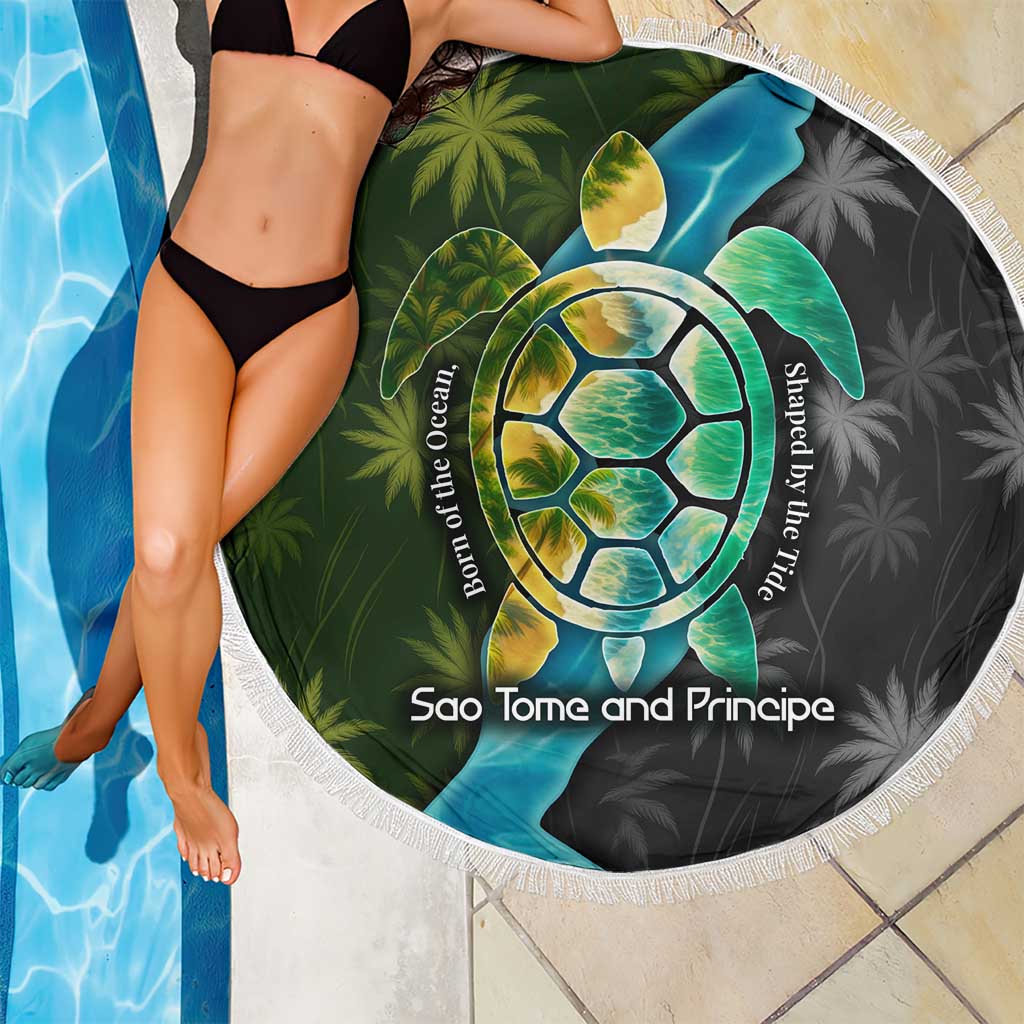 Sea Turtle Sao Tome and Principe Beach Blanket with Ocean Tide and Tropical Palm Design