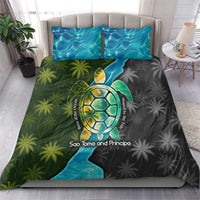 Sea Turtle Sao Tome and Principe Bedding Set with Ocean Tide and Tropical Palm Design