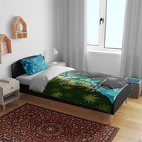 Sea Turtle Sao Tome and Principe Bedding Set with Ocean Tide and Tropical Palm Design