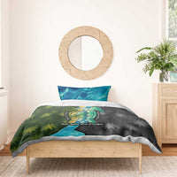 Sea Turtle Sao Tome and Principe Bedding Set with Ocean Tide and Tropical Palm Design