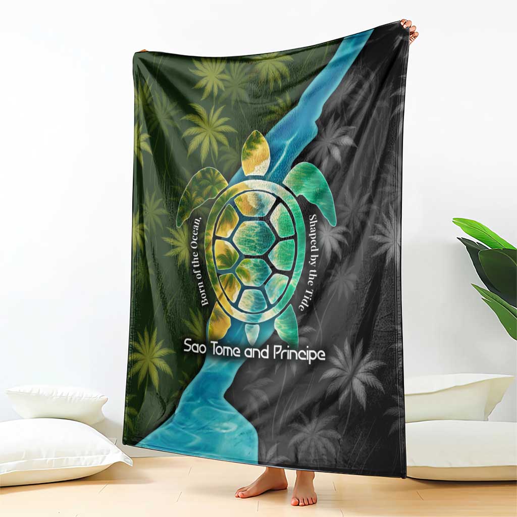 Sea Turtle Sao Tome and Principe Blanket with Ocean Tide and Tropical Palm Design