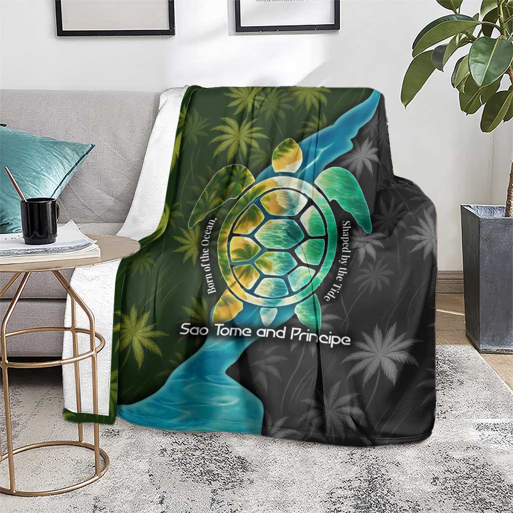 Sea Turtle Sao Tome and Principe Blanket with Ocean Tide and Tropical Palm Design