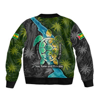 Sea Turtle Sao Tome and Principe Bomber Jacket with Ocean Tide and Tropical Palm Design