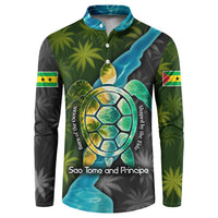 Sea Turtle Sao Tome and Principe Button Sweatshirt with Ocean Tide and Tropical Palm Design