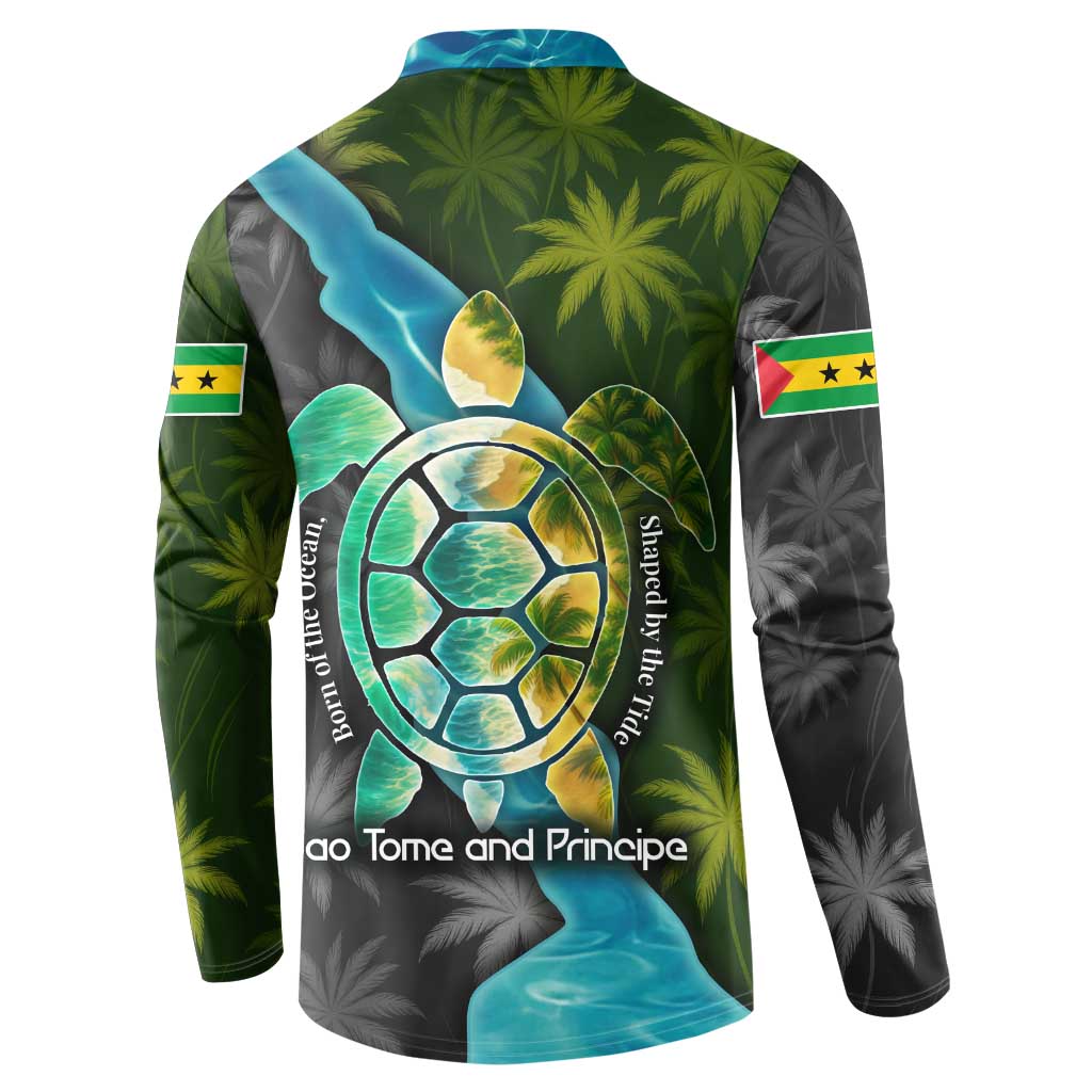 Sea Turtle Sao Tome and Principe Button Sweatshirt with Ocean Tide and Tropical Palm Design