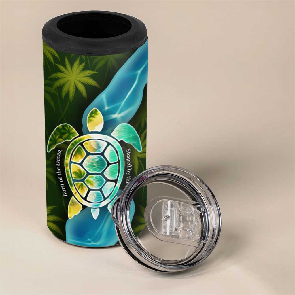 Sea Turtle Sao Tome and Principe 4 in 1 Can Cooler Tumbler with Ocean Tide and Tropical Palm Design