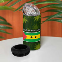 Sea Turtle Sao Tome and Principe 4 in 1 Can Cooler Tumbler with Ocean Tide and Tropical Palm Design
