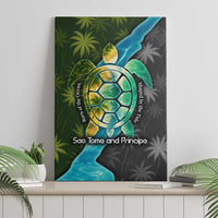 Sea Turtle Sao Tome and Principe Canvas Wall Art with Ocean Tide and Tropical Palm Design