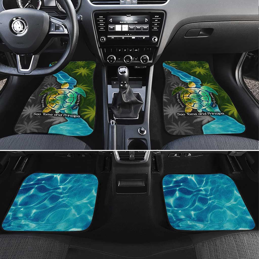 Sea Turtle Sao Tome and Principe Car Mats with Ocean Tide and Tropical Palm Design
